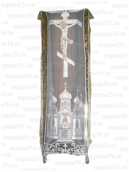 Покрывало тюлевое собор-крест с золотом.
